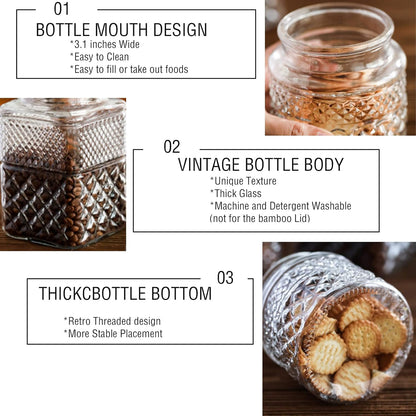 Large Glass Storage Jar, 60 FL OZ Glass Food Storage Containers with Bamboo Lid, Kitchen Containers