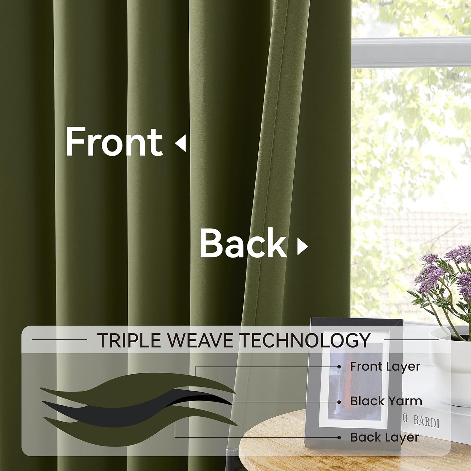 KangBang Olive Green Pinch Pleated Blackout Curtains 120 Inches Long for Hall Windows, Sound
