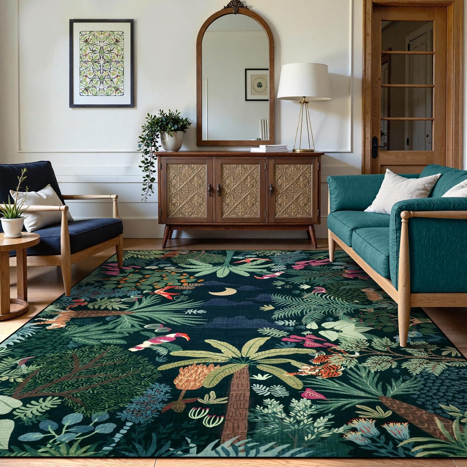 LIVEBOX 6x9 Jungle Dark Rug Dining Room Rugs for Under Table, Soft Modern Green Rugs for Living
