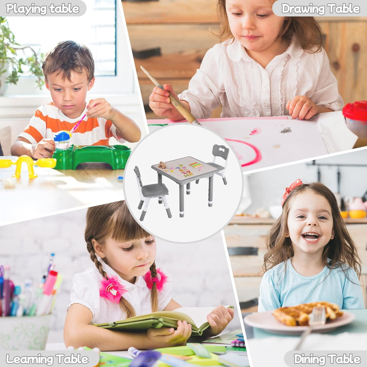Toddler Table and Chair Set, Height Adjustable-Upgrade Kids Table and 2 Chairs for Ages 3-8
