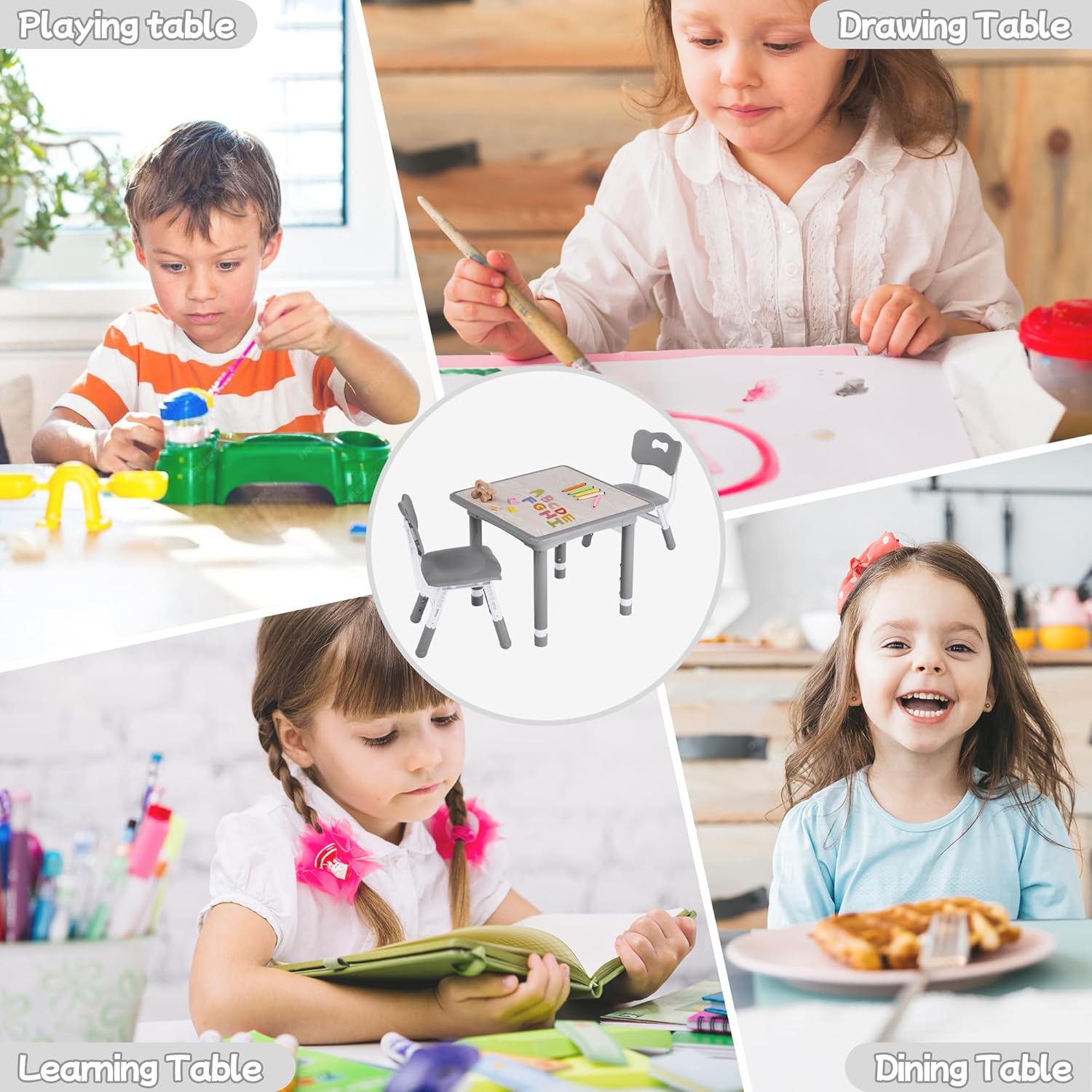 Toddler Table and Chair Set, Height Adjustable-Upgrade Kids Table and 2 Chairs for Ages 3-8