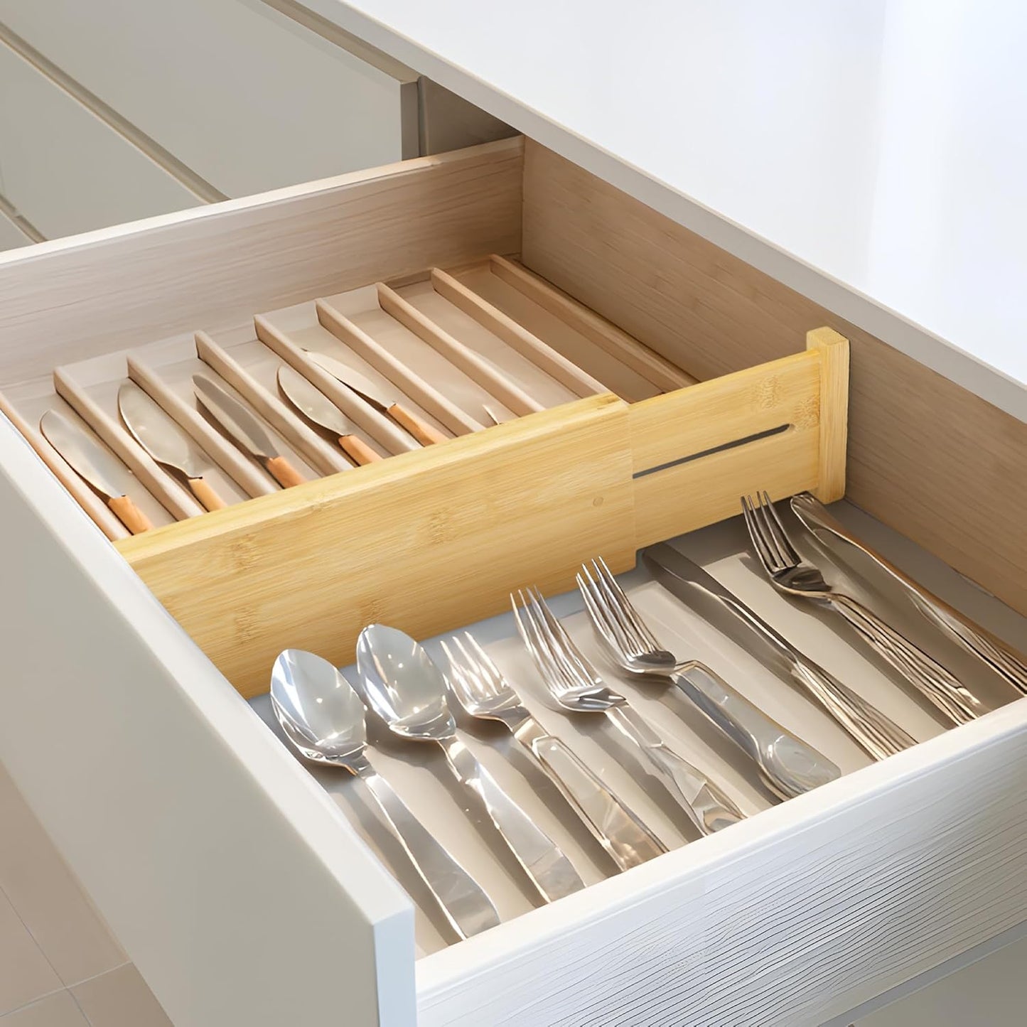 VaeFae 3 Pack Bamboo Drawer Dividers, 4" High Adjustable 16.6" - 21.8" Clothes Drawer Organizers
