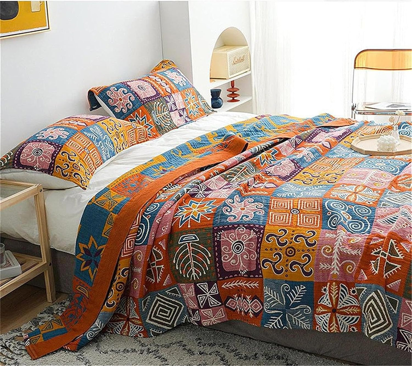 Christmas Cotton Throw Blanket for Couch Bed 60''x80'',Cotton Quilt Boho Throw Blanket Muslin Bed