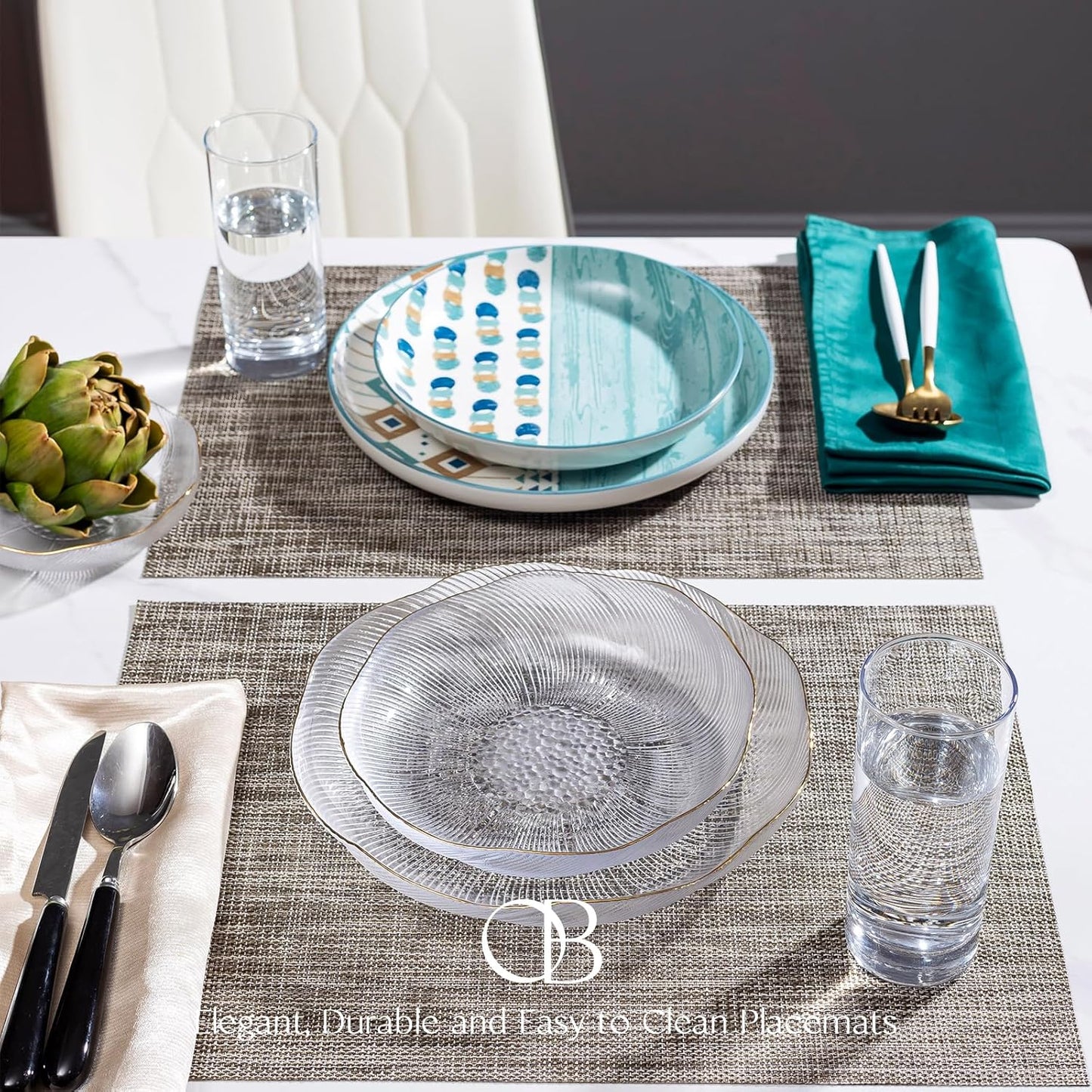 Placemats Set of 4 - Easy Clean Woven Vinyl Placemats for Dining Table, Indoor/Outdoor Place Mats