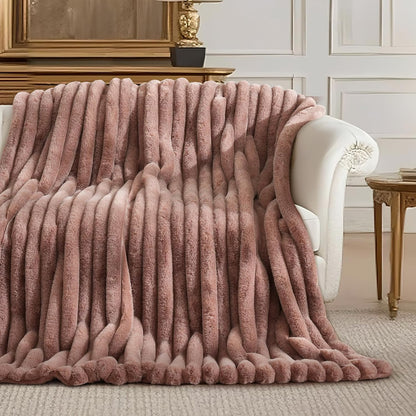 Amélie Home Faux Fur Throw Blanket for Couch, Ultra Cozy Fuzzy Fluffy Fur Luxurious Soft Striped