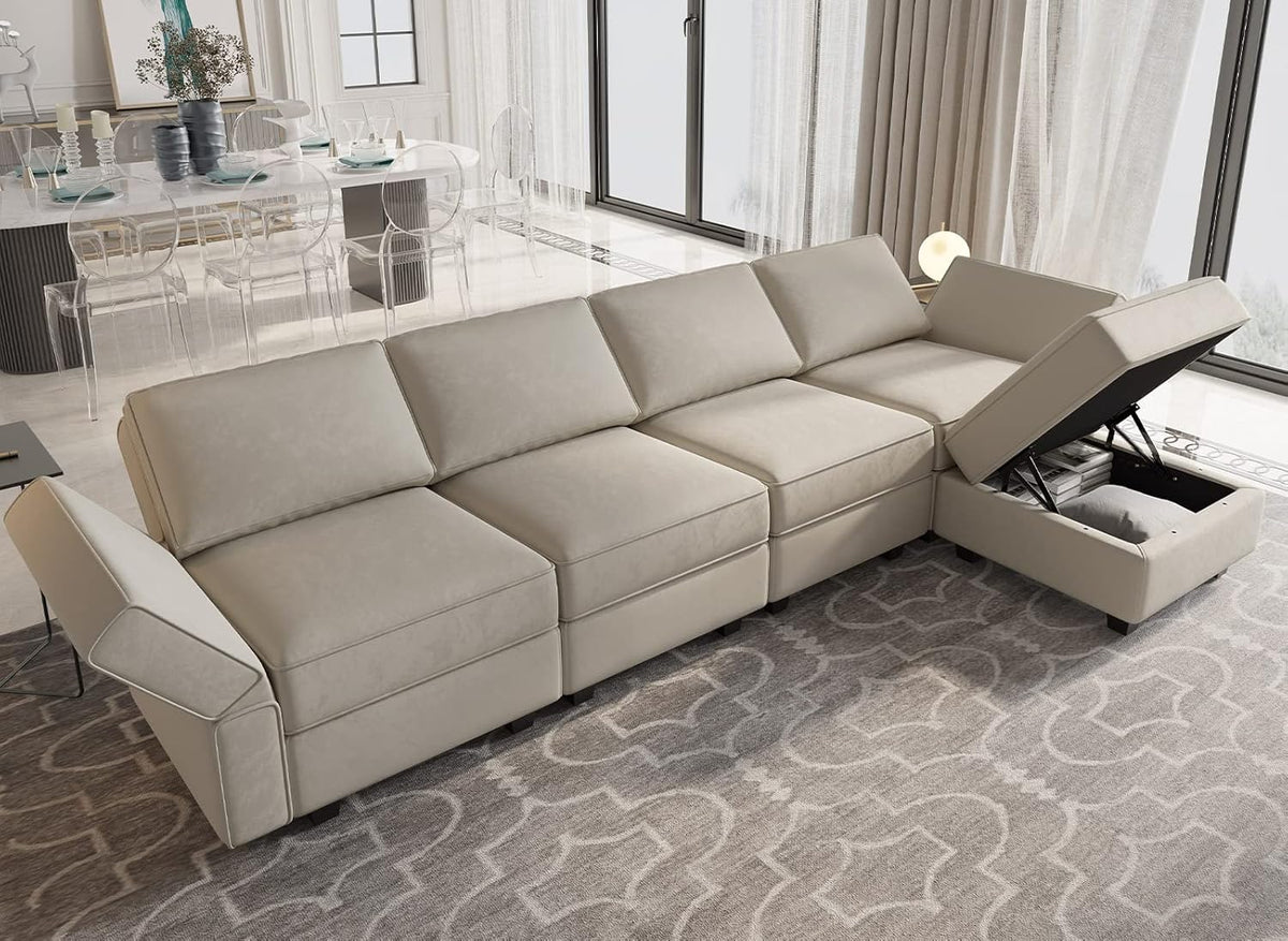 Belffin Modular Sectional Sofa Couch with Reversible Chaise Velvet L Shaped Couch with Storage