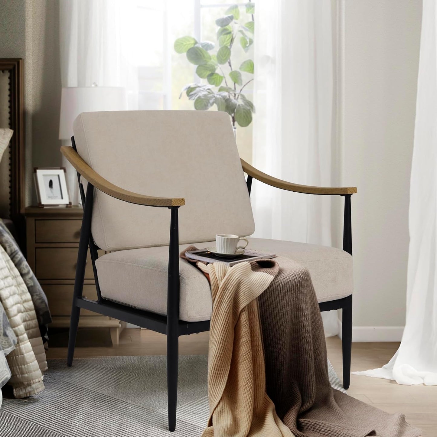 Modern Accent Chair for Living Room Bedroom Mid Century Arm Chair Upholstered Office Accent Chair