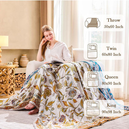Fall Throw Blanket for Couch, Brown Boho Decorative Throw Blanket, 100% Cotton Muslin Breathable