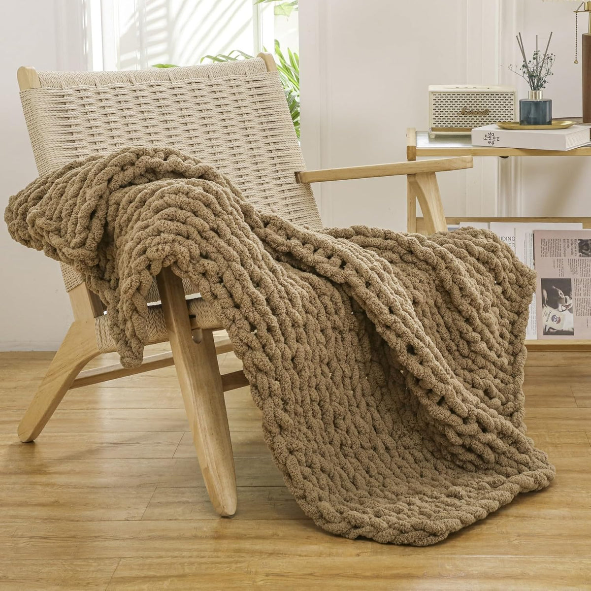 WESHIONGOO Chunky Knit Blanket Throw 40"×40" Knitted Throw Blankets for Couch Bed Fluffy Soft