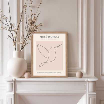 Poster Master Vintage Poster - Retro One Line Hummingbird Drawing Print - Bird Line Art - Minimal