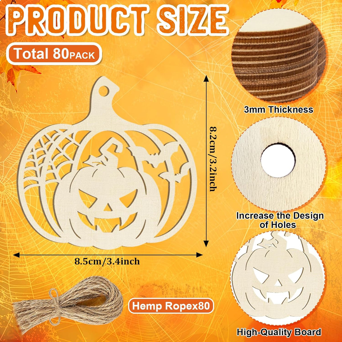 80PCS Wooden Halloween Decoration Pumpkins Ornaments to Paint Happy Halloween Cutouts Unfinished