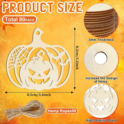 80PCS Wooden Halloween Decoration Pumpkins Ornaments to Paint Happy Halloween Cutouts Unfinished