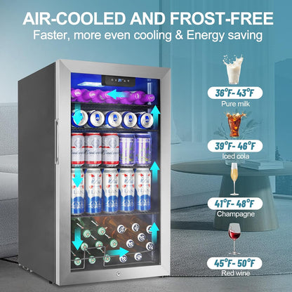 128 Cans Beverage Refrigerator Cooler, 3.2 Cu.Ft Mini Drink Fridge Glass Door for Drink Beer Soda