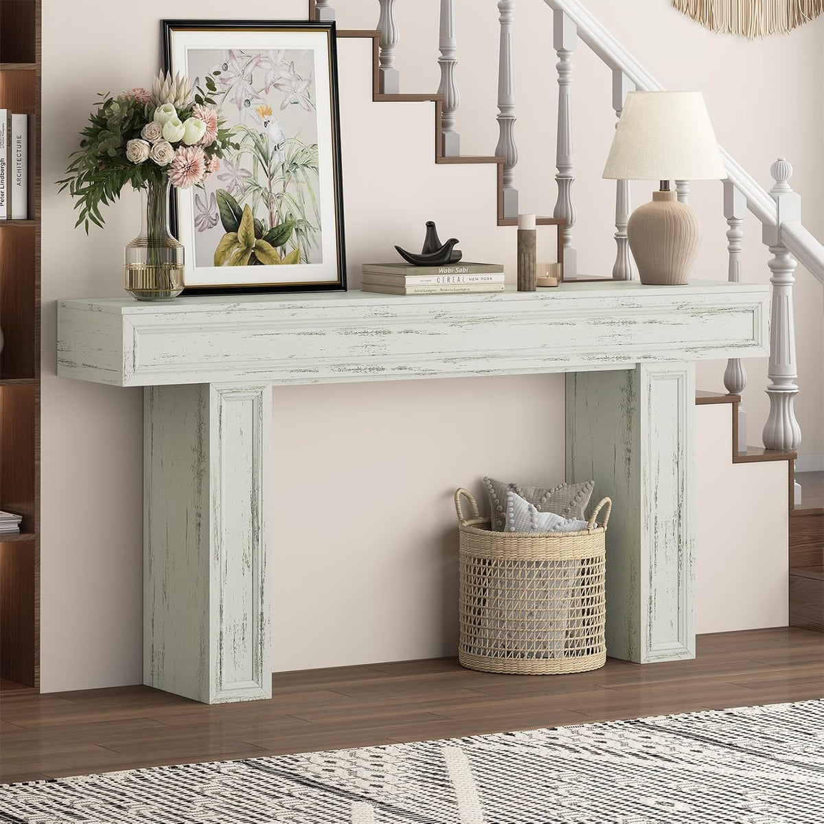 Rresyet 63 Inch Long Console Table, Sofa Table Behind Sofa, Wooden Entryway Table, Farmhouse