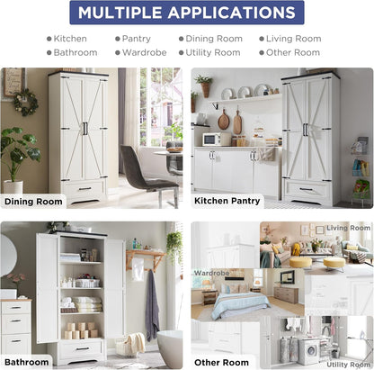 JXQTLINGMU Farmhouse Kitchen Pantry Cabinet - 72" Tall Wood Kitchen Storage Cabinets with
