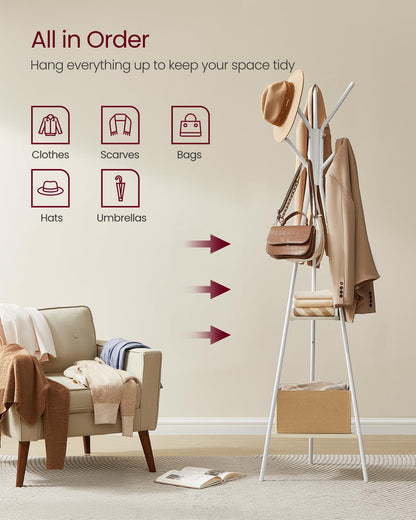 VASAGLE Coat Rack Freestanding, Hall Tree with 2 Shelves