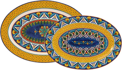 Bico Havana 16 plus 14 inch Oval Platters Set, Set of 2, Microwave and Dishwasher Safe, for Serving