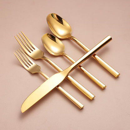 Mirror Silverware Set Gold Flatware Set with Hexagon Handle 20 Pieces 18/0 Stainless Steel Cutlery