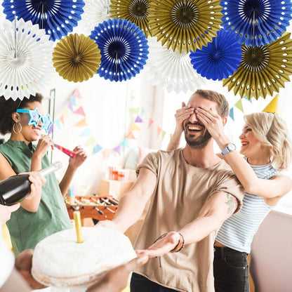 BEISHIDA Blue Gold White Hanging Honeycomb Round Paper Fans Decoration Set for New Year Baby Shower