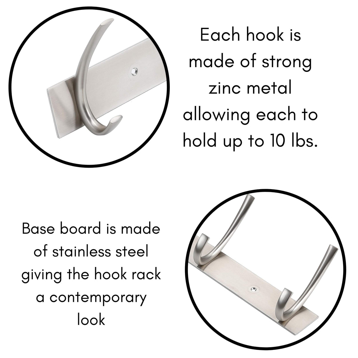 BIRDROCK HOME Premium 5-Hook Stainless Steel Coat and Hat Rack for Wall - Set of 2 - Front Door