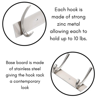 BIRDROCK HOME Premium 5-Hook Stainless Steel Coat and Hat Rack for Wall - Set of 2 - Front Door