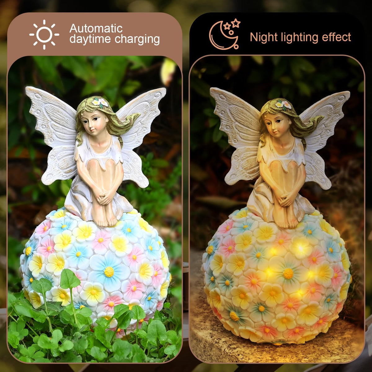 Solar Flower Fairy Garden Decor-Outdoor Fairy Statue-Garden Fairy Figurine Decor for Outside Patio