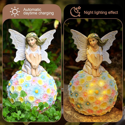Solar Flower Fairy Garden Decor-Outdoor Fairy Statue-Garden Fairy Figurine Decor for Outside Patio