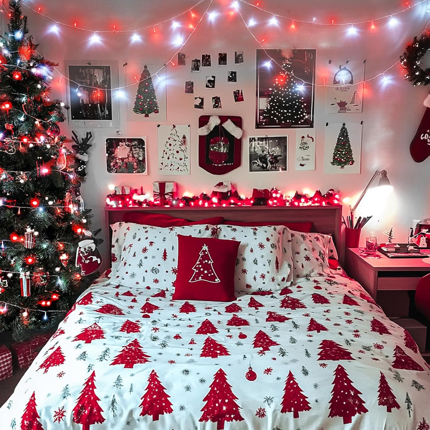 JMEXSUSS Connectable Red and White Christmas Lights, 8 Modes 100 LED Twinkle String Lights Indoor