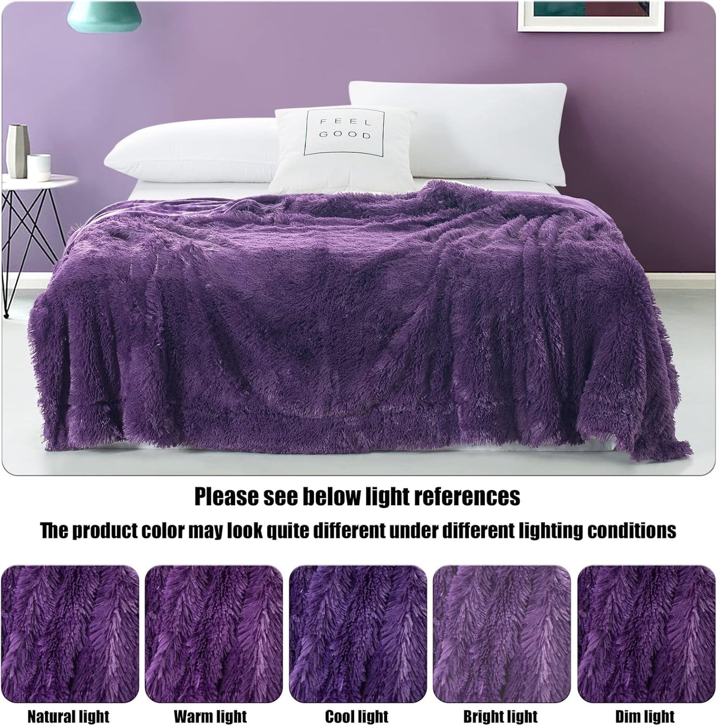 GONAAP Fuzzy Faux Fur Throw Blanket Twin Size Purple Super Soft Cozy Plush Fuzzy Shaggy Blanket for