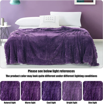 GONAAP Fuzzy Faux Fur Throw Blanket Twin Size Purple Super Soft Cozy Plush Fuzzy Shaggy Blanket for