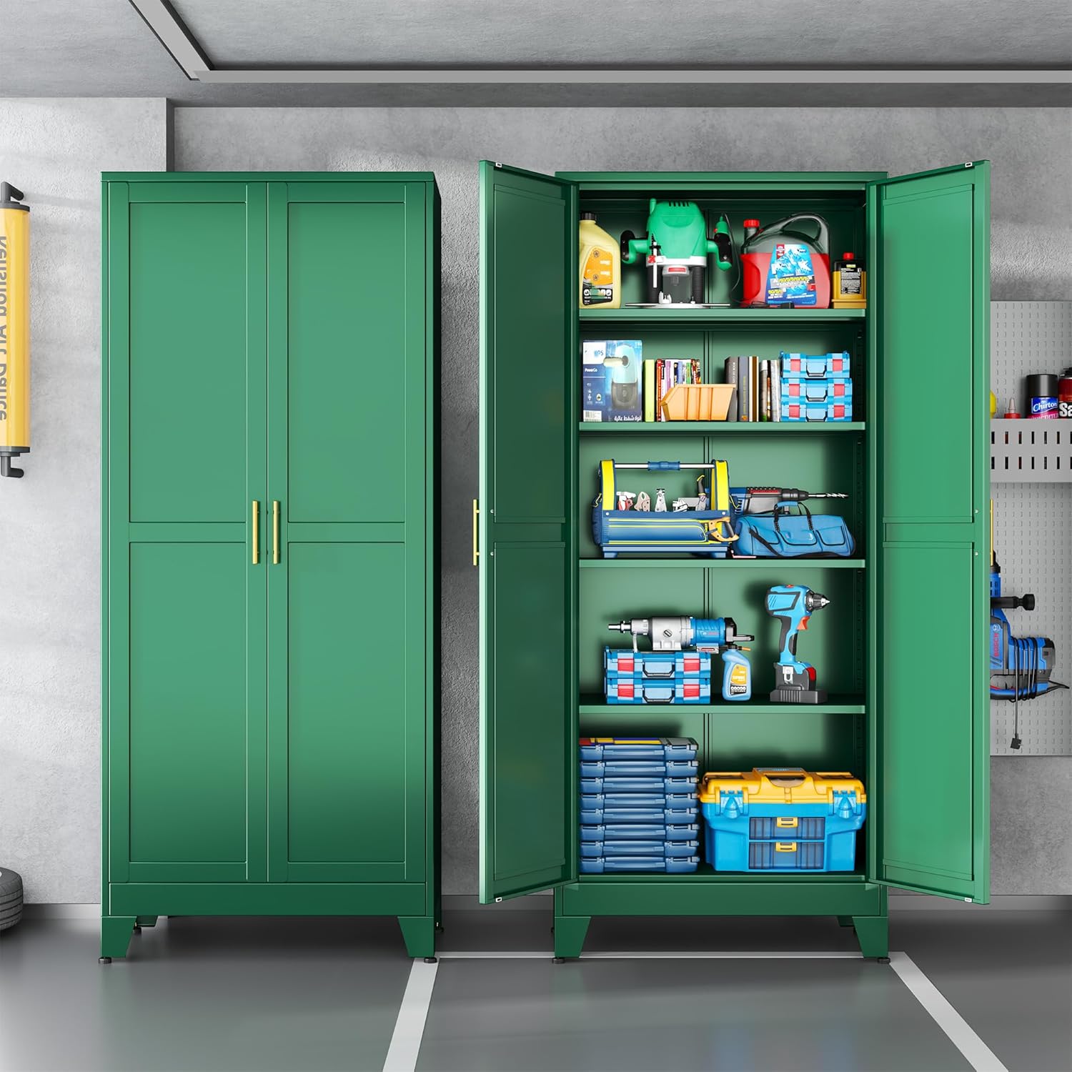 Green Metal Storage Cabinet,75" Steel Cabinets for Home Office, Kitchen Pantry Storage Cabinet with
