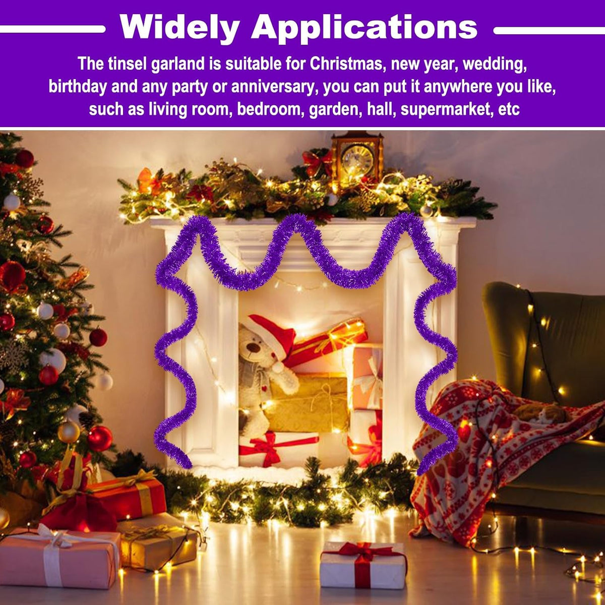 25 Feet Metallic Twist Tinsel Garland Wall Hanging Backdrop for Parade Floats, Christmas Eve, New