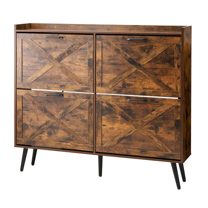 VEVOR Shoe Cabinet with 4 Flip Drawers, Farmhouse Shoes Storage Cabinet with Wood Legs and