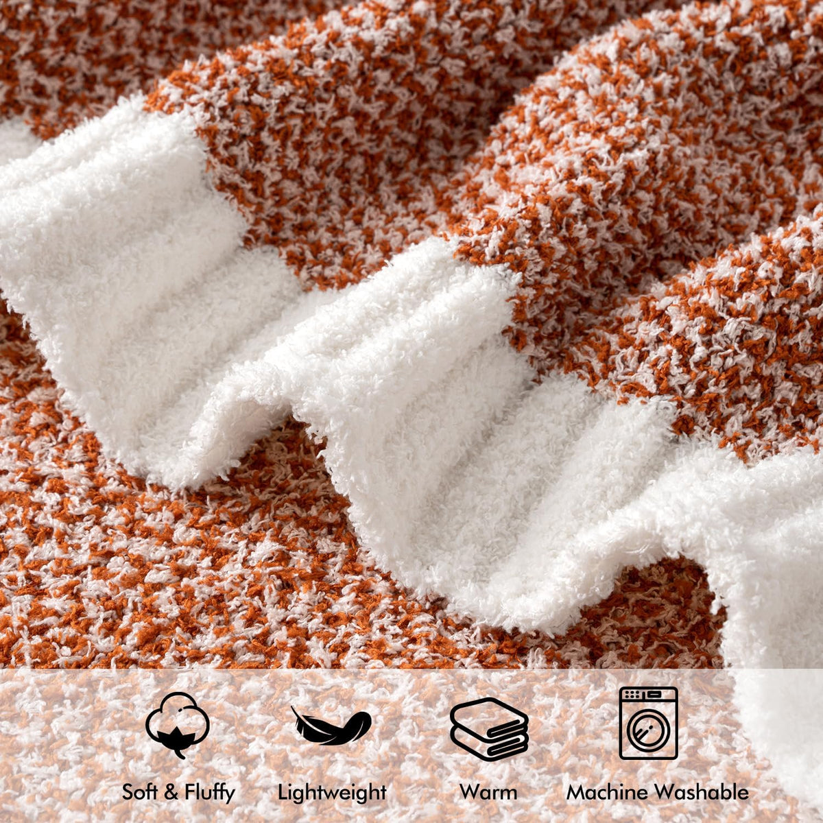 MIULEE Fall Burnt Orange Super Soft Throw Blanket for Couch, Cozy Fluffy Warm Throws Knit Blankets