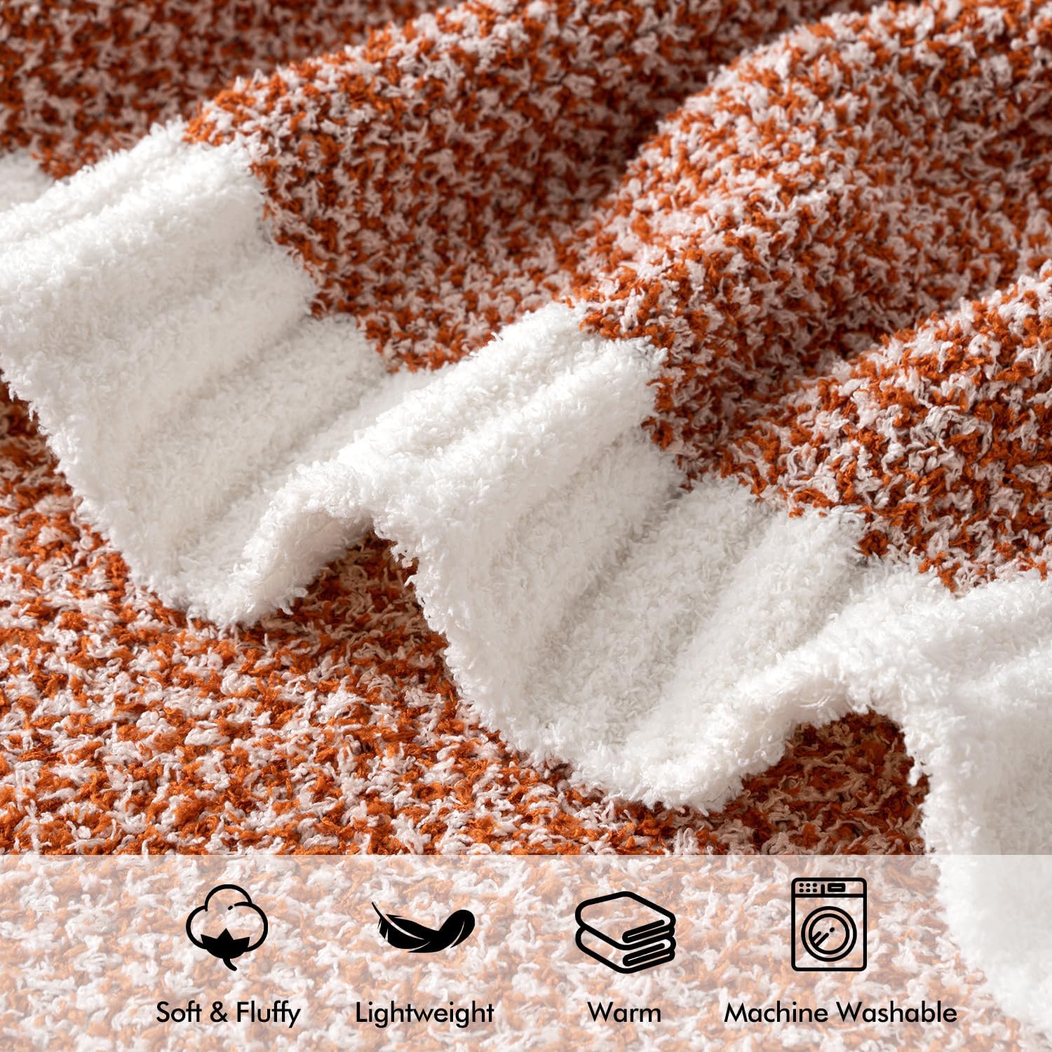 MIULEE Fall Burnt Orange Super Soft Throw Blanket for Couch, Cozy Fluffy Warm Throws Knit Blankets