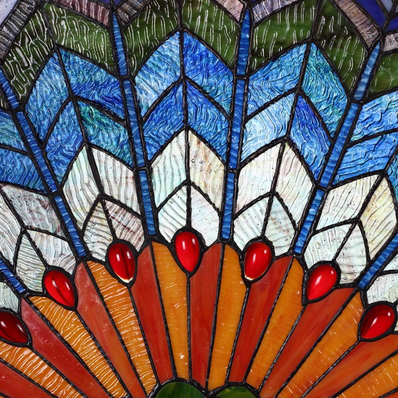 Bieye W10034 Peacock Feather Tiffany Style Stained Glass Window Panel Hangings with Chain, 36