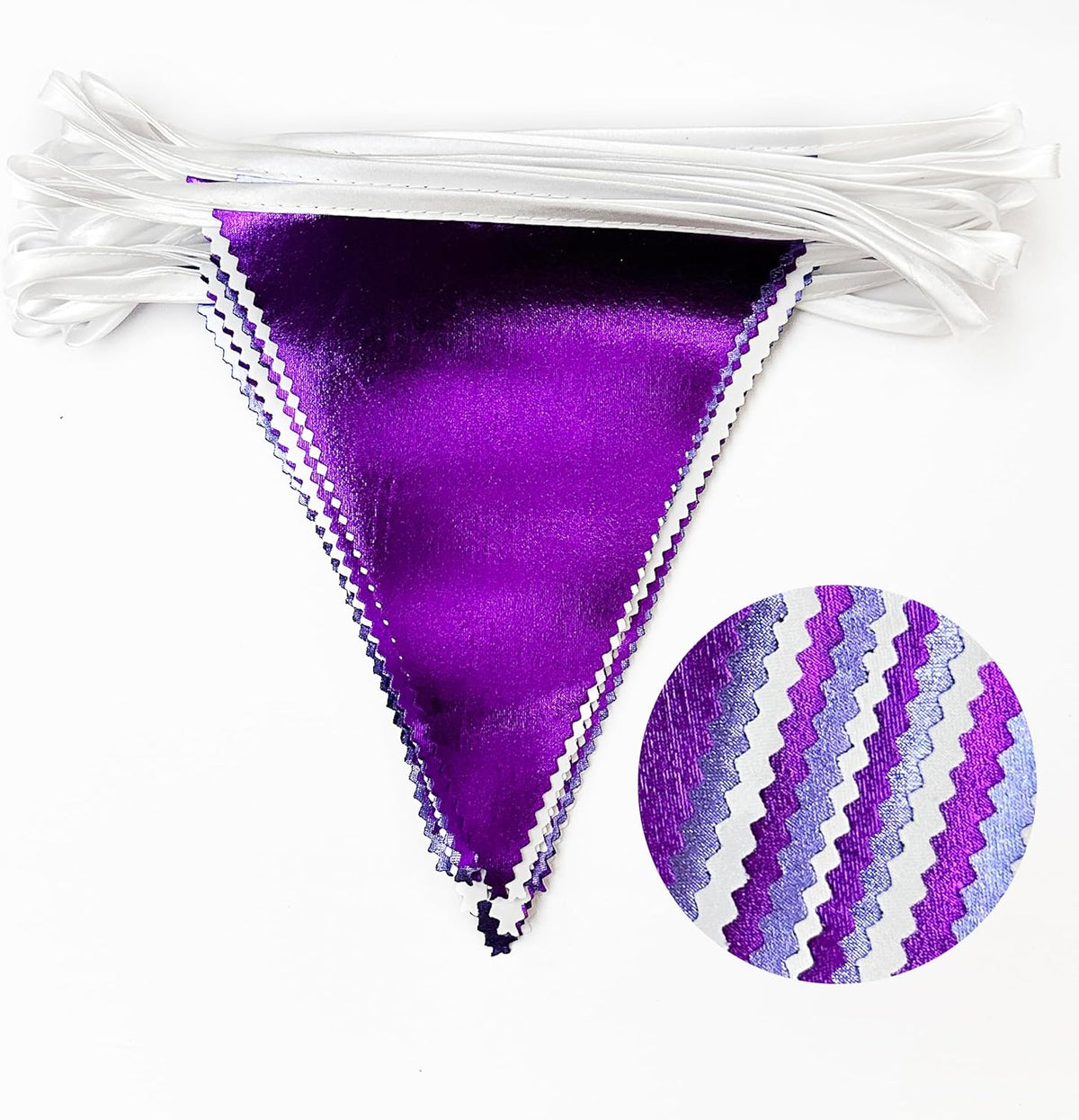 Purple and White Party Decorations Metallic Fabric Ombre Purple White Triangle Pennant Banner Flag