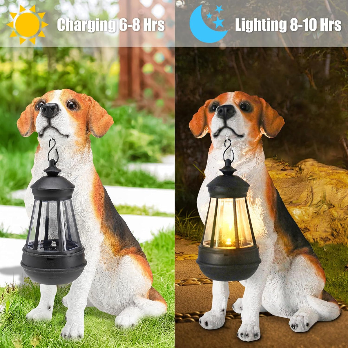 Solar Dog Statue Outdoor Decor - Beagle Dog Statue With Solar Lights for Patio, Lawn & Garden