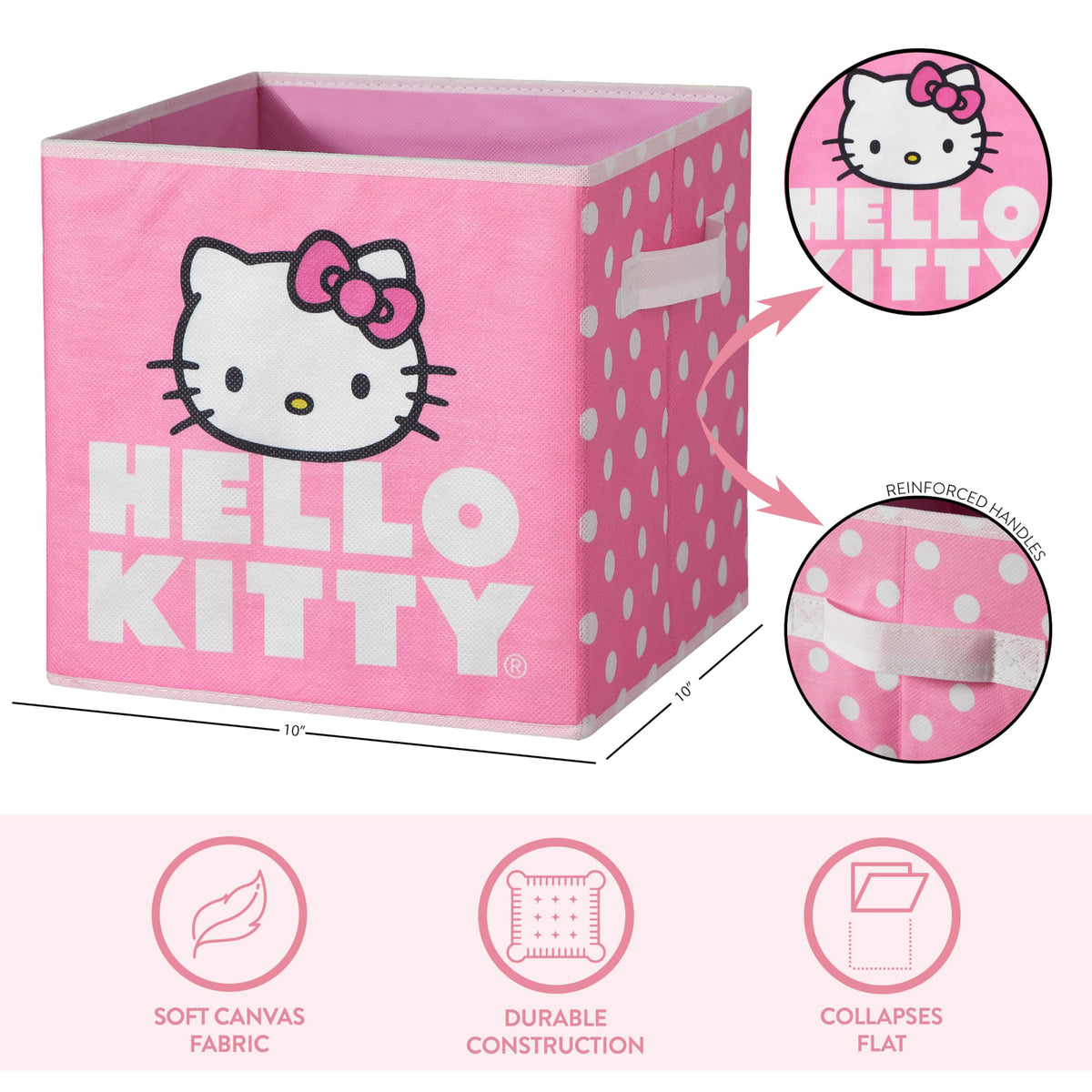Hello Kitty Set of 2 Storage Cubes with Handles, Durable Foldable Fabric Organizer Bins for