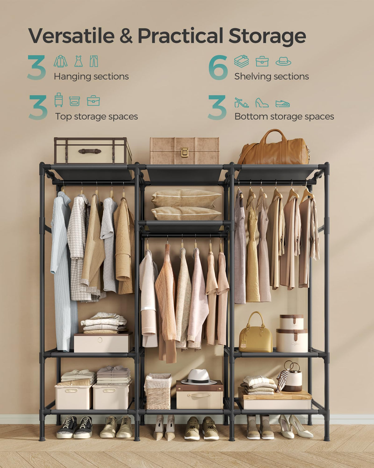 SONGMICS Clothes Rack,72 Inch Large Capacity Portable Closet, Heavy Duty Wardrobe Closet Organizer