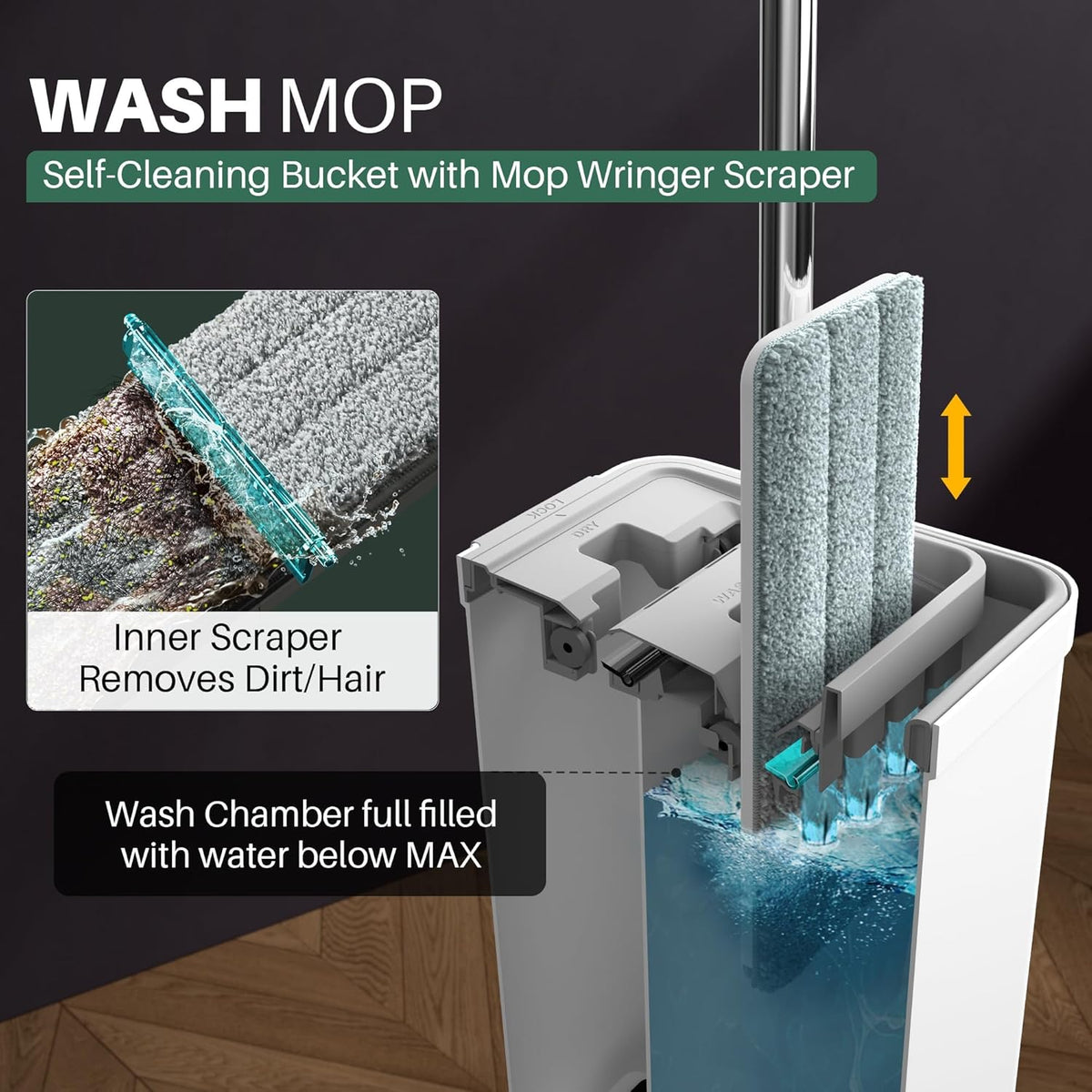 JOYMOOP Mop and Bucket Set with Wringer, Dust Mops for Floor Cleaning, Wall Cleaner with Long