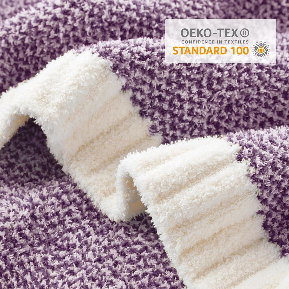 Snuggle Sac Buttery Purple Throw Blanket for Couch, Reversible Super Soft Knitted Blankets, Warm