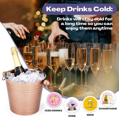 Amyhill 8 Pack Stainless Steel Ice Bucket 5.3 Quart/ 5 Liter with Handle Large Insulated Champagne