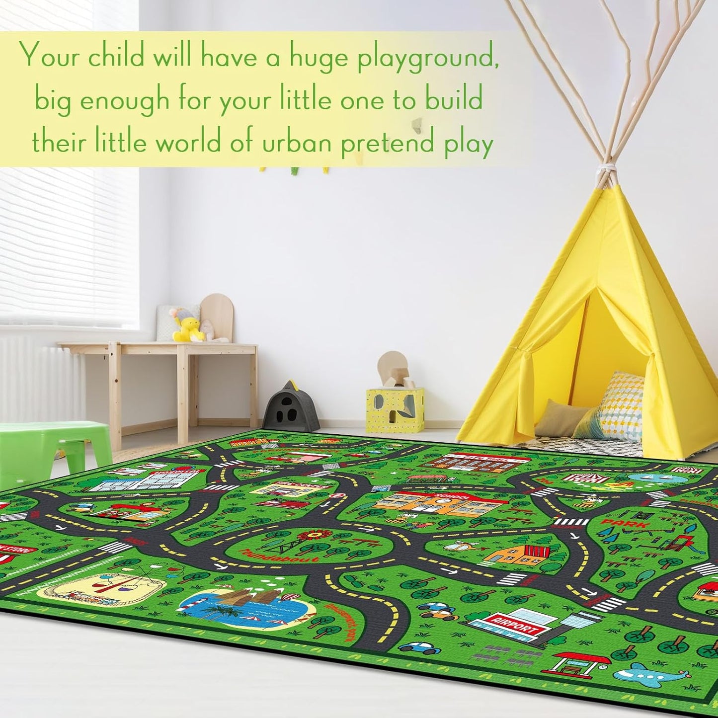 Kids Carpet Playmat Rug 4 x 6 ft Player Car Rug, City Life Traffic Road Map Mat Educational Game