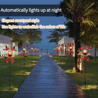 VCUTEKA Cardinal Solar Lights Outdoor Metal Garden Stake Waterproof Crackle Glass Globe Garden