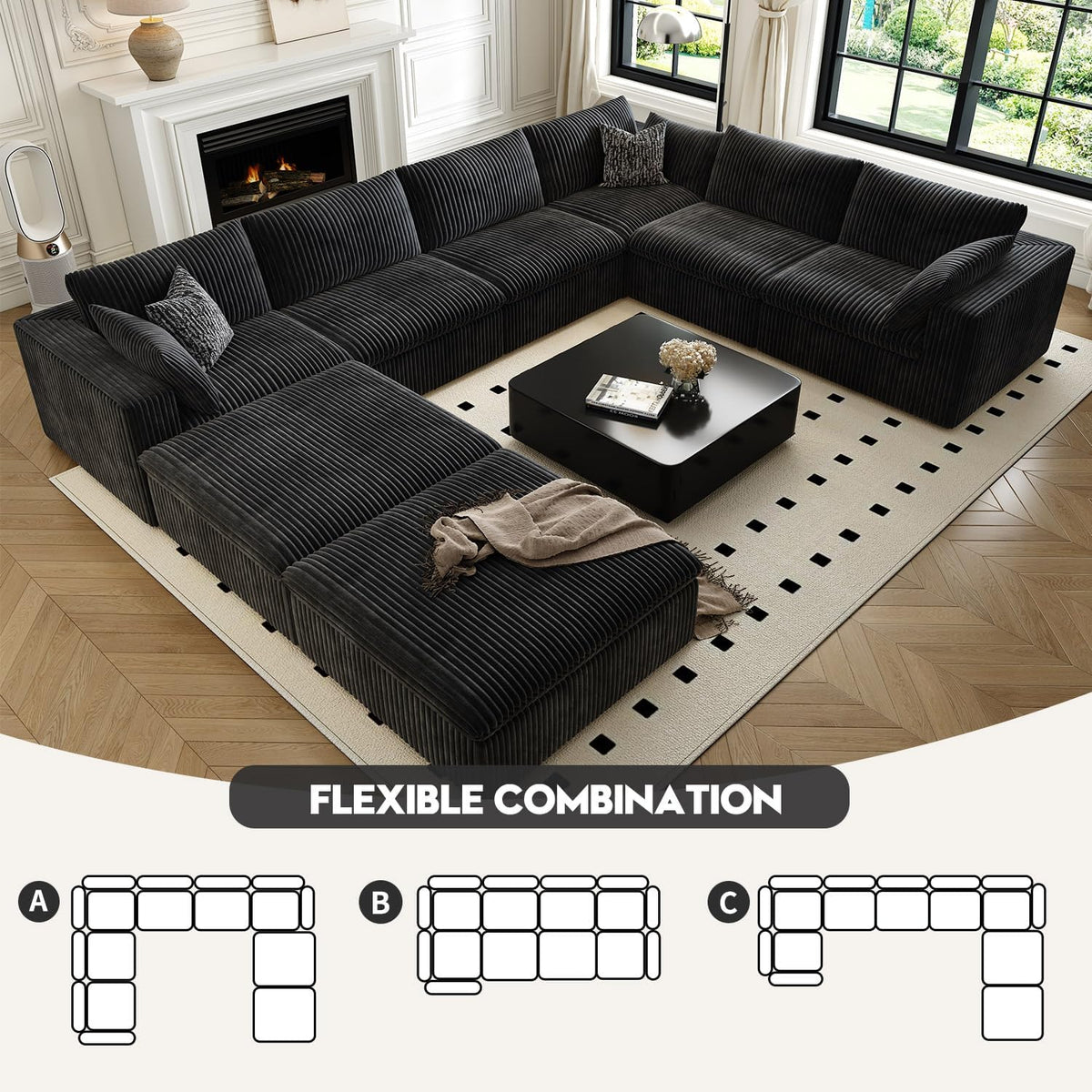 157.5" Cloud Couch Oversized Modular Sectional Sofa for Living Room,Modern Sofa with Deep Seat，8