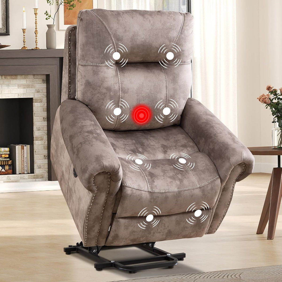 EBELLO Electric Power Recliner Chair with Massage and Heat, Soft Fabric Massage Recliner for