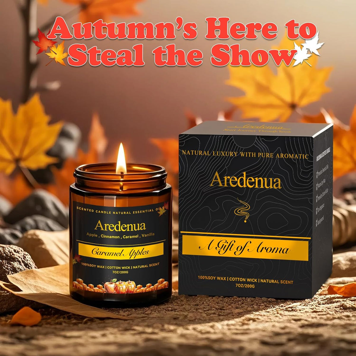 Fall Candles - Caramel Apple Candle | Fall Scented Candle, Thanksgiving Gifts - 7oz Autumn Soy