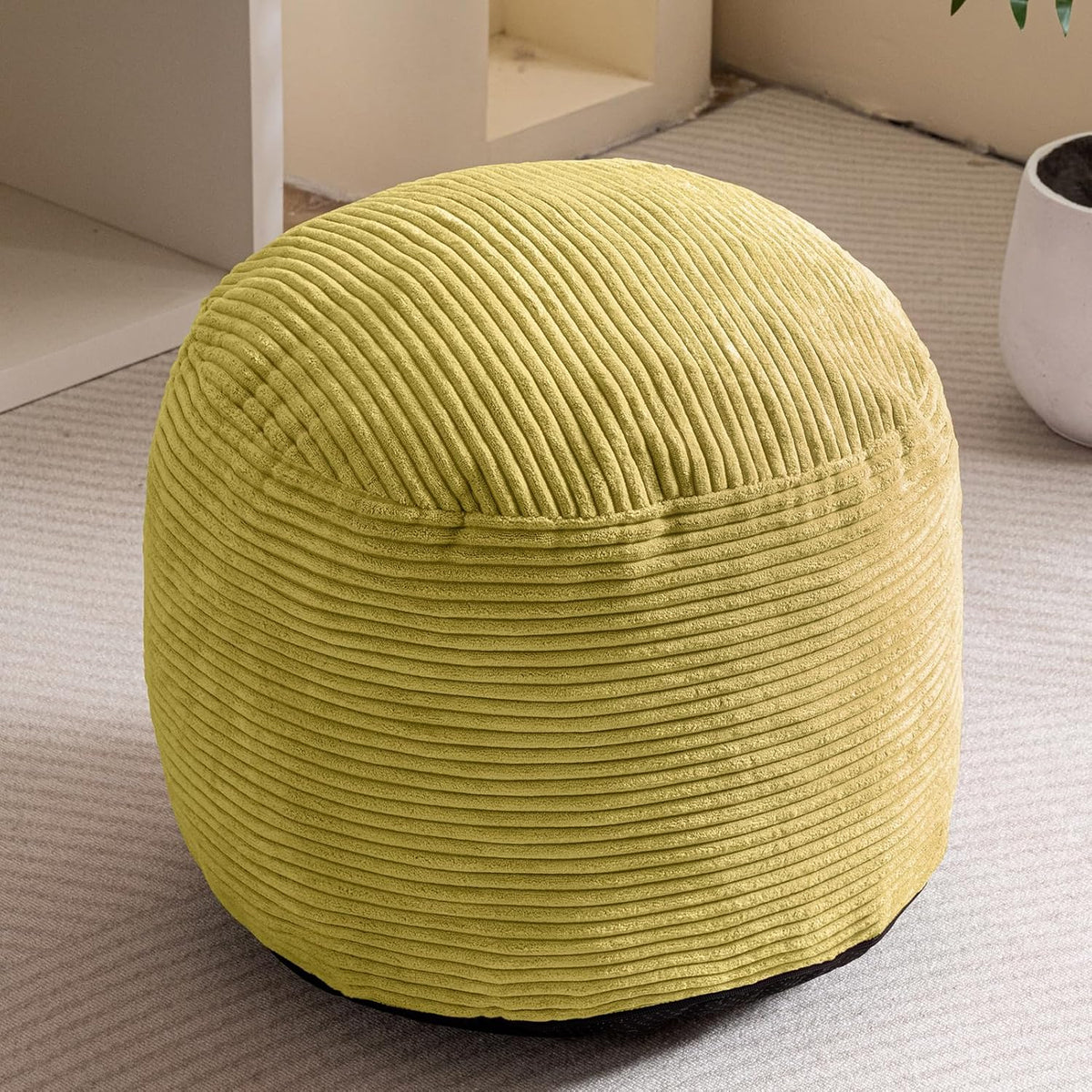 HIGOGOGO Round Stuffed Pouf Ottoman, Corduroy Poufs with Foam Chunk Filling, Furry and Fluffy Pouf