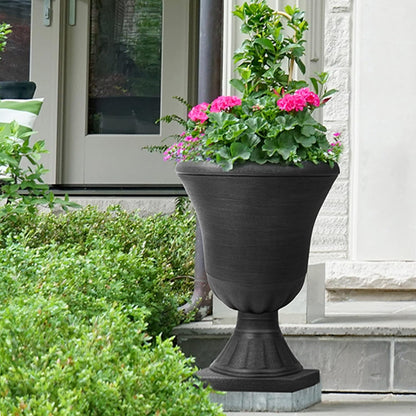 Worth Garden 2-Pack Plastic Urn Planters for Outdoor Plants, 22'' Black Tall Round Classic Resin